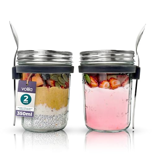 Volila 350Ml Barattoli Overnight Oats Jar, Vasetti Vetro Con Coperchio Per Marmellate, Overnight Oats E Bevande, Overnight Oats Contenitore Con Coperc