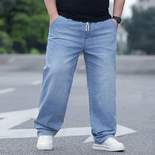 Plus Size Baggy Jeans for Men Elastic Waist Pull On Denim Pants Drawstring Straight Loose Jean Sweatpants L-5XL Light Blue by Djeanxa - Used condition - Image 2