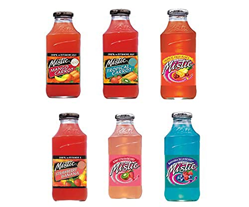 EVAXO LUV BOX - VARIETY , MISTIC , 16 OZ PACK OF 6 , TROPICAL FRUIT PUNCH , KIWI STRAWBERRY ,TROPICAL CARROT , MANGO CARROT , BAHAMA BLUE BERRY ,