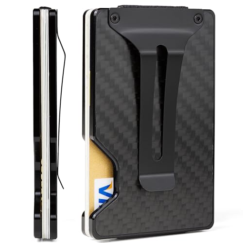 Image of Carbon Fiber Minimalist Wallet for Men, Slim Metal RFID Blocking Wallet Credit Card Holder Money Clip & Cash Strap, Scratch-Resistant Holds 15 Cards,Ideal Gift for Men | Matte Carbon Fiber
