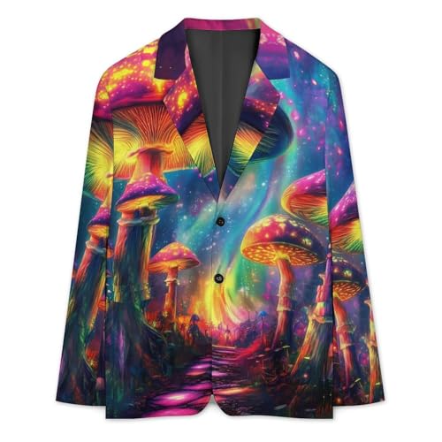 Tie Dye Mushroom Print Mens Blazer Casual Sport Coats Two Button Suit Jacket for Travel Wedding3