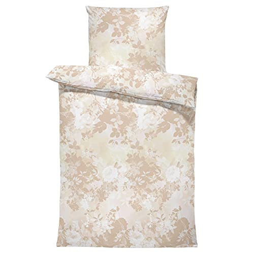 LARAWELL Bettwäsche 135x200 Baumwolle braun beige Blumen Cover