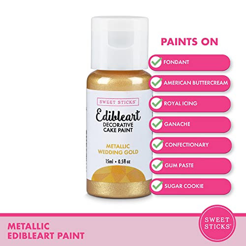 Image of Sweet Sticks Edible Art Decorative Cake Paint 0.5 Ounce (15 Milliliters), Metallic Wedding Gold