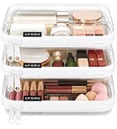 UFORU 3 Pack Clear Hard Shell Zipper Case, Heavy Duty Waterproof Clear Zipper Pouches, Travel Mak...