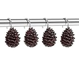 CHICTIE Pinecone Shower Curtain Hooks, Bronze Decorative Shower Curtain Rings, Christmas Shower Hooks for Bathroom Shower Curtain Rods, Set of 12