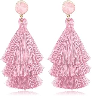 Diamday Tassel Statement Earrings for Women Clip On Drop Earrings Colorful Bohemian Tiered Tassel Druzy Dangle Drop Earrings Non Piercing Jewelry Birthday Christmas Valentines Day Gift