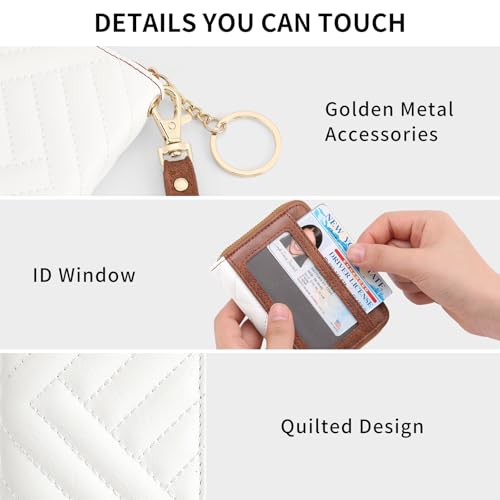 Image of GAEKEAO Credit Card Holder Small Wallet for Women RFID Blocking Leather Zipper Wallet with Wristlet Beige&Brown