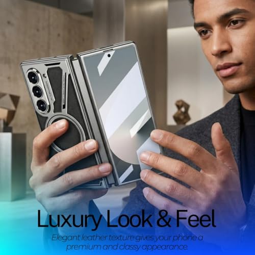 Image of TechTrendz Fortless Elite Pro Z Style Magnetic Leather Case for Samsung Galaxy Z Fold 6 / Z Fold6 5G,Shockproof Elegent Cover Compatible with Magnetic Wireless Accessories (Black)