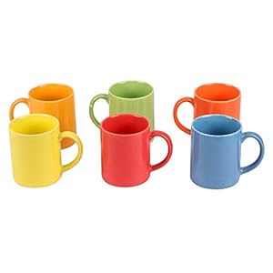Anwaliya Janus Tapered Ceramic Coffee Mugs, 250 ml, Set of 6, Pipe Multi Colour