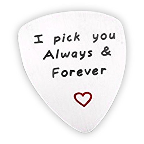 NationInFashion I Pick You Always And Forever Guitar Pick, Valentines Day coin Unisex Gifts for Him Her, Stainless steel Musical