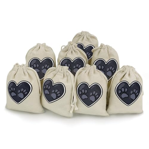 Heart Dog Paws 8 Pack Small Gift Bags Cotton And Linen Drawstring Pockets Sachet Bag for Party Home Supplies