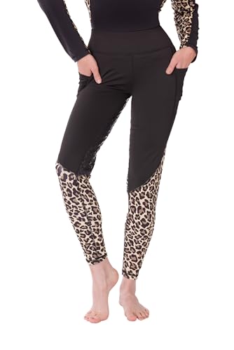 Daisen Leopard Print Silicone Grip Full Seat Horse Riding Leggings: Stylish & Functional Equestrian Tights for Women (Small, Black)
