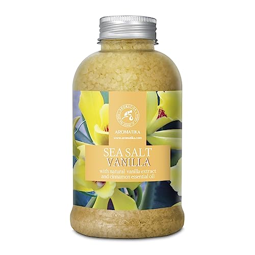 Sal de Baño Vainilla 600g - Sal Marina con Aceite de Vainilla y Canela para Dormir - Reducción de Estrés - Belleza - Baños - Cuidado Corporal