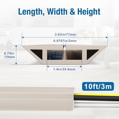 Image of Eapele Floor Cord Cover 10ft Cord Covers for Wires on Floor, Heavy Duty Extension Cord Cover, Rubber Floor Cable Cover, Prevent Trip Hazard for Sidewalk Home Office Outdoor or Indoor Settings