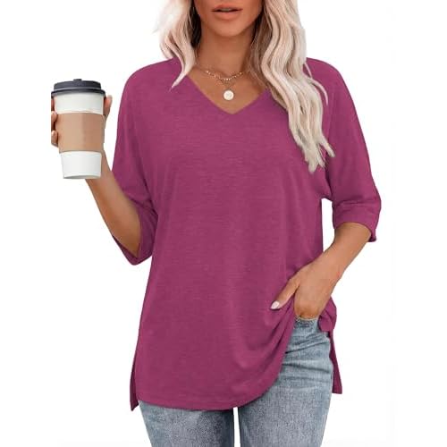 Totatuit Womens Oversized T Shirts Short Sleeve V Neck Basic Tees Tops