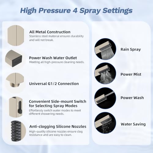 Hibbent 5-Mode 13" Rain Shower head, 4-Mode Handheld Shower, Brushed Nickel - image 3