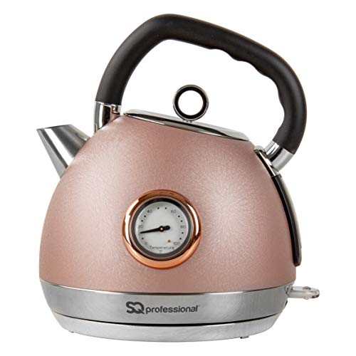 SQ Professional Epoque Pink Electric Kettle with Rose Gold Features & Temperature Display - 2200W - 1.8L Stainless Steel