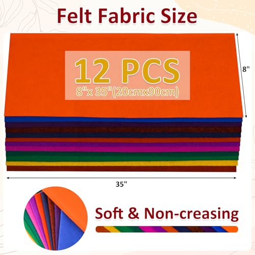 Image of XSEINO 12 Rolls 8 inchx35 inch 1.4mm Thick Soft Felt Fabric Sheet 12 Assorted Dark Series Colors Felt Pack for DIY Craft Sewing Squares Nonwoven Patchwork