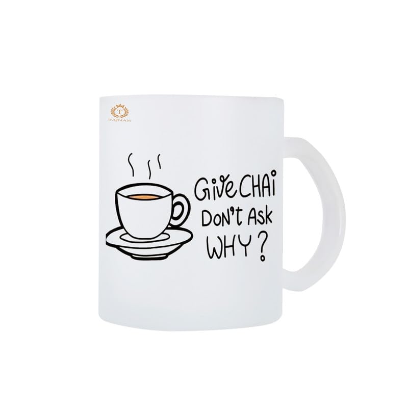 TAJNAN Printed Frosted Glass Cups for Tea and Coffe Casual Regular 330 ML - Best Gift for Valentines