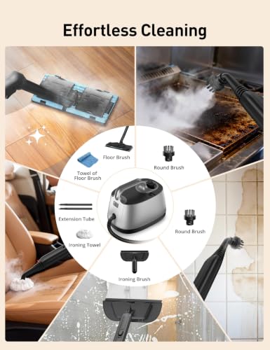 Image of Steam Cleaner with 21 Accessories, 5 Minutes Fast Heating, Multipurpose Portable Canister Steamer for Floors, Carpet, Cars, Tiles, Grout Cleaning, Chemical-free, 1.5L Capacity