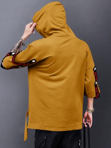 Image of EYEBOGLER Mens Loose Fit Half Sleeves Hooded Neck Printed T-Shirt
