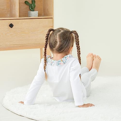 Pureborn Toddler Girls Blouses Floral Collar Long Sleeve Cotton Spring Fall Tee Tops White 4T #TOP2