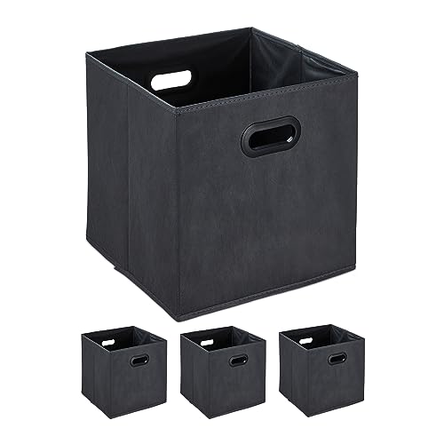 Relaxdays Aufbewahrungsbox, 4er Set, Faltbare Regalboxen, Grifflöcher, HBT...