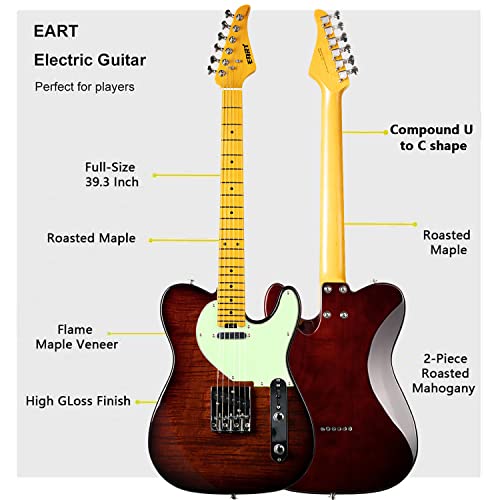 Eart Nk-C1 Classic Electric Guitar Maple Fingerboard,Stainless Steel Frets,Flame Maple Veneer-Brown #TOP4