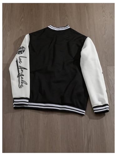 GORGLITTER Men's Letter Graphic Button Varsity Letterman Jackets Vintage Long Sleeve Bomber Jacket Coat2