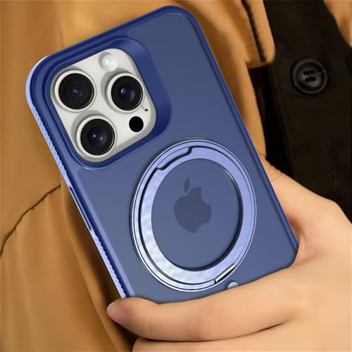 Image of eller sante Astros Magpro Back Cover Case for iPhone 16 Pro with Magnetic Alloy Ring Metal Kickstand Camera Screen Protector TPU Shockproof 10ft Drop Protection Compatible with Mag-Safe- Blue