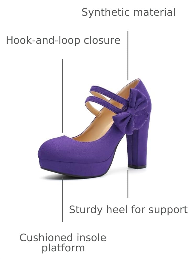Image of MAIERNISI JESSI Women's Platform Mary Jane Pumps with Bow, 3.94 Inch Block Heel Dress Shoes