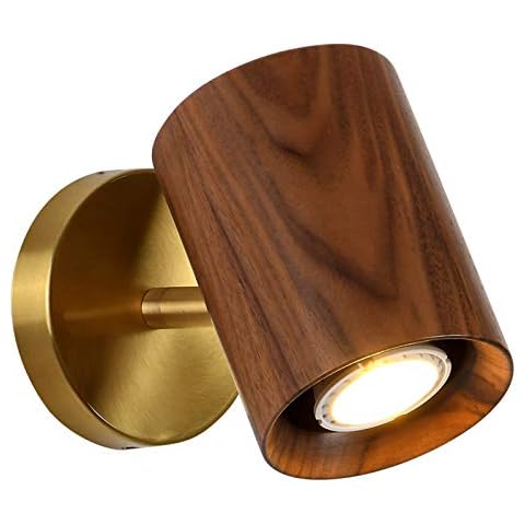 ZMLG Wood Wall Lamp Indoor LED, E27 Brass Wall Lamp for Bedroom with Angle Adjustable, Retro Wall Lighting for Hallway Hotel Corridor, Warm White 3200K Bedside Lamp Living Room Decorative Lamp 5W Cover