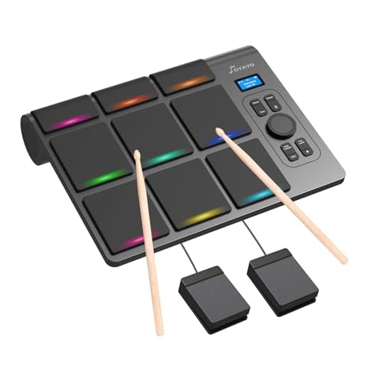 OYAYO 9 Pads Electronic Drum Pad, Electronic Tabletop Drum Set for Beginner, Portable Digital Drum Kit with Velocity Sensitivity, LED Drum Pad Lights, MIDI Support for Mac & PC, Black