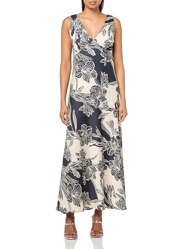 H HALSTON Women's Sleeveless V-Neck Satin Dress