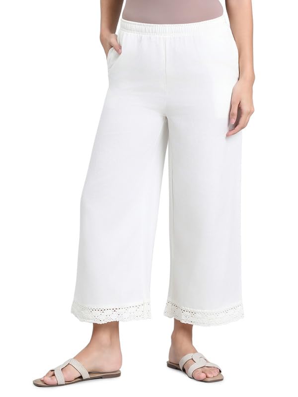 Image of GO COLORS Soft Linen Wide Pant Full Length for Women| Breathable, Mid Rise