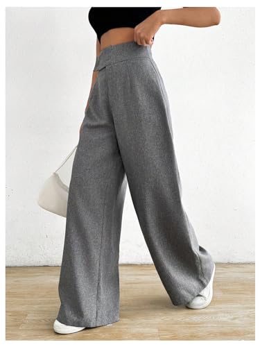 MakeMeChic Women's Pleated Wide Leg Pants Asymmetrical Waist Tummy Control Trousers3