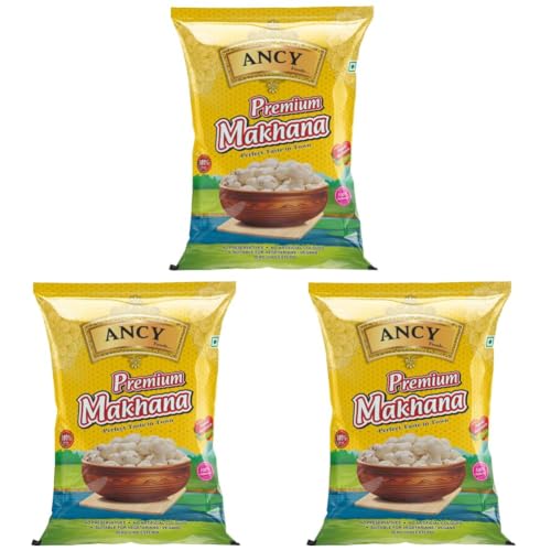 Image of Ancy Makhana 200 Grams Fit for Fasting Crunchy and Gluten-Free Fox Nuts Rich in Protein Ideal for Healthy Snacking Phool Makhana for Roasting & Cooking (Pack of 3)