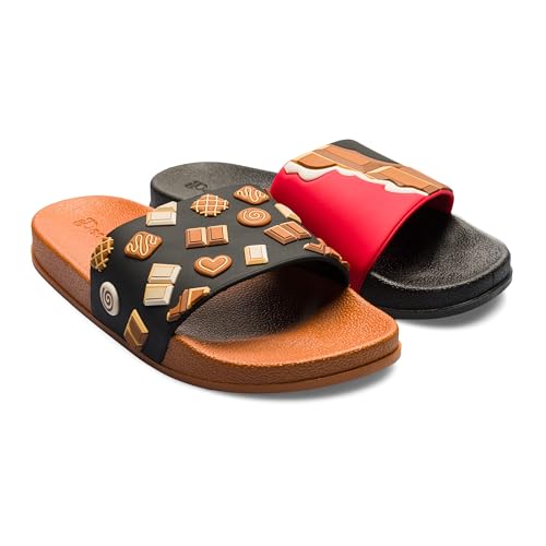 Dedoles Badeschuhe & Hausschuhe Damen Herren & Kinder Badesandalen lustige Designs Bücher Kaffee Party Pizza Fuchs Bär Lama Wolken Geschenk, Farbe: Schokoladenliebe, Gr.: 41 EU 4