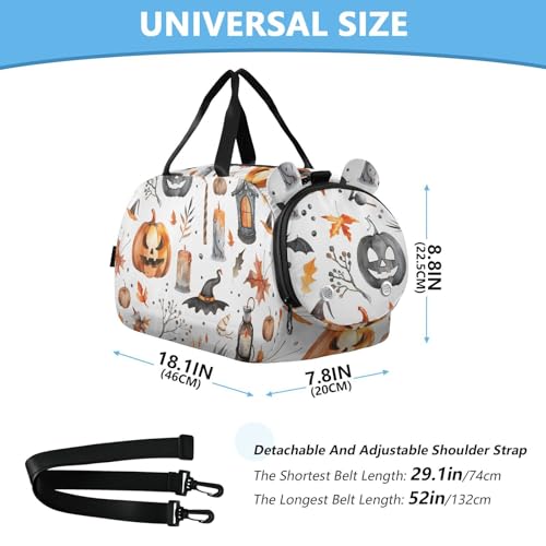 Duffle Bag for Boys or Girls with Shoes Compartment, Halloween Pattern I Sports Travel Bag Overnight 6