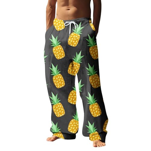 Pantalon cargo homme en coton et lin blanc avec multipoches élastique pour le sport