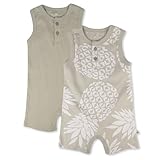 HonestBaby Multipack Short Romper Sets and Dresses 100% Organic Cotton for Infant Baby and Toddler Boys, Girls, Unisex, Pineapple Leaf Khaki, 18 Months