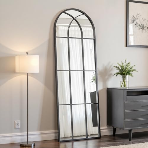 Image of OGCAU Arched Full Length Mirror, 65 inchx22 inch Floor Full Body Mirror, Black