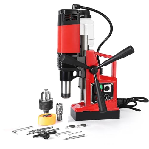 1300W Magnetic Drill Press, 700RPM Portable Mag Drill with 1.57" Boring Diameter &amp; Double Track, Includes 2 Metal Drill Bits, Professional Electric Drill for Steel, Industrial, DIY Projects