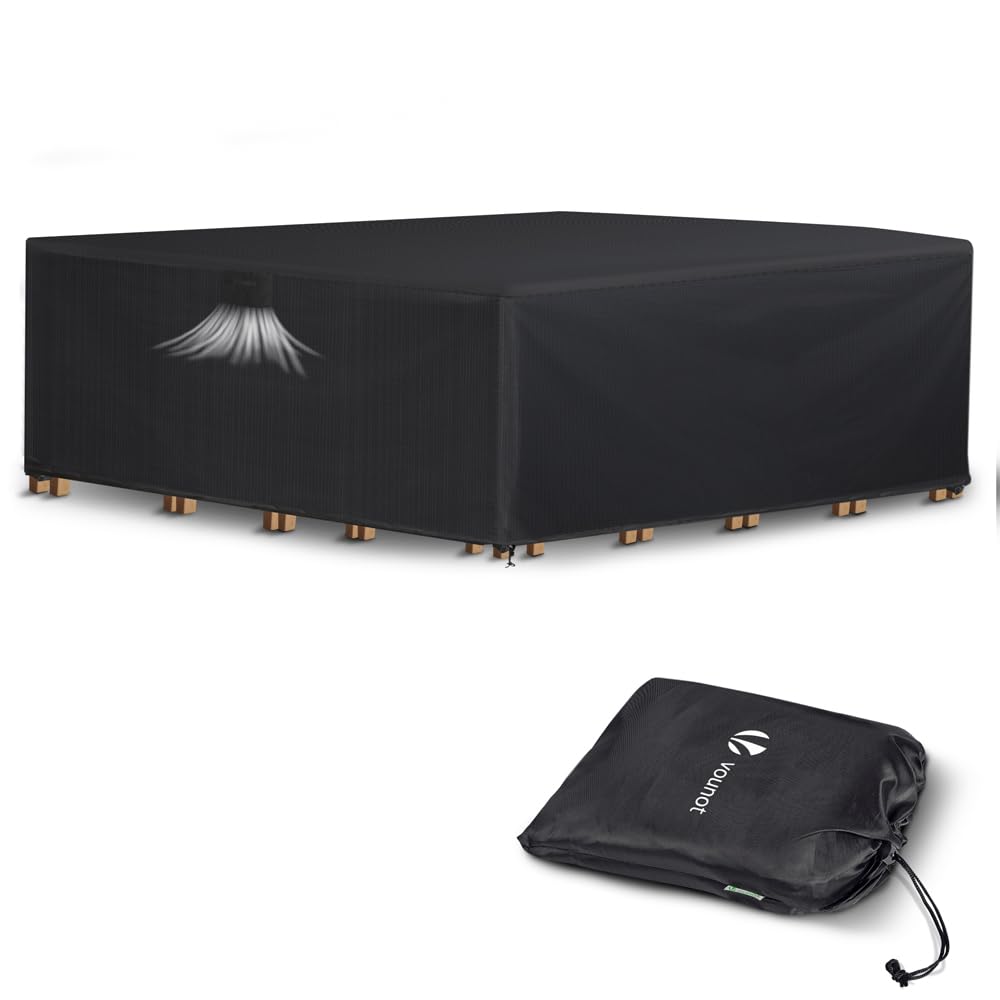 VOUNOT Waterproof Garden Furniture Cover, 250x250x73cm, Heavy Duty Oxford Fabric, Windproof, UV Resistant with Air Vent