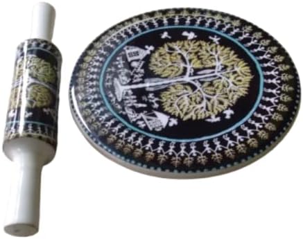 MADHUBAN Printed White Marble CHAKLA BELAN Set/POLPAT with Wooden Belan 10 Inch by Indian Collectible