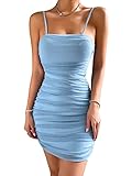 Floerns Women's Glitter Sleeveless Ruched Party Clubwear Bodycon Mini Dress Light Blue S