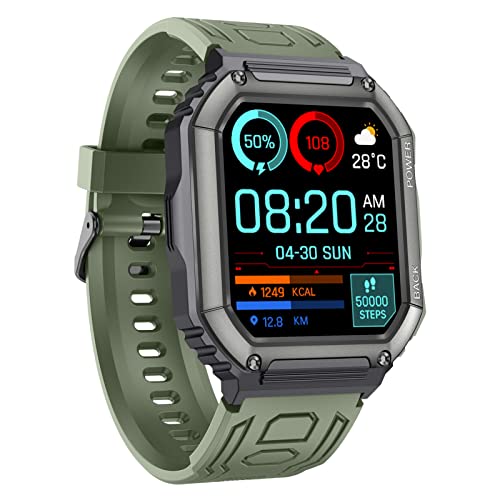 KR06 Sports Smart Watch 1.8 Inch Bluetooth Call Music Play Voice Assistant Health Monitor Multi Sports Modes Fitness Tracker (Green)