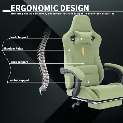 Image of Gaming Chair with Footrest Ergonomic Computer Chair Massage Lumbar Cushion, Racing Video Game Chair Adjustable Rocker Recliner Executive Office Desk Chair Fabric for Adults, Green