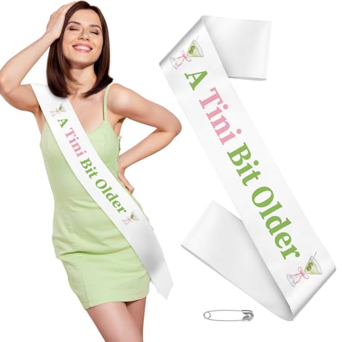 Xinnun Martini Birthday Party Decorations a Tini Bit Older Sash for Women Girls Espresso Themed Birthday Party for Tini Bar Bridal Shower Bachelorette Bridal Shower Supplies(Pink and Green)