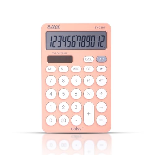 Image of SAYA SY-C101 Ultra-Fast, Ultra-Light Desktop Calculator | Ergonomic Design for Comfort | Ideal for Office & School Use | 3-Year Warranty | Stylish Peach Color for Home & Professional Settings.